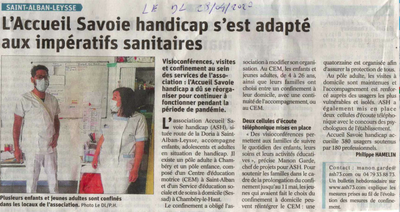 Le Dauphiné Libéré parle de l’organisation d’Accueil Savoie Handicap en période de pandémie