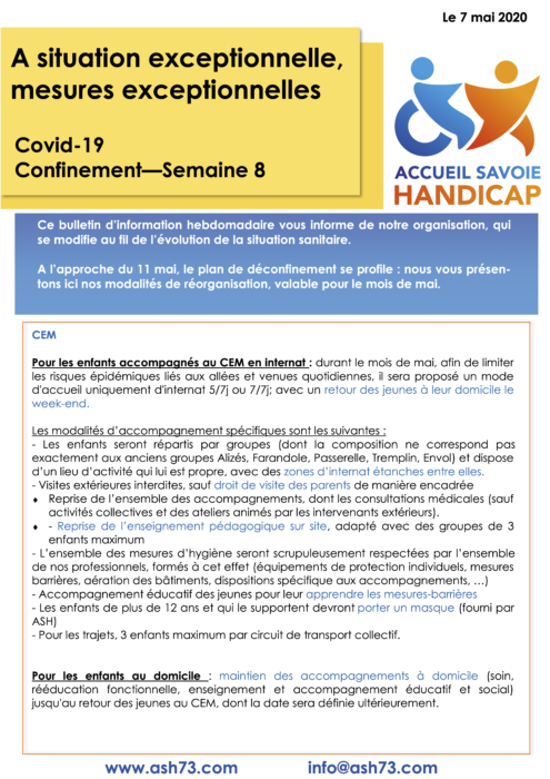 A situation exceptionnelle, mesures exceptionnelles – Semaine 8 du confinement