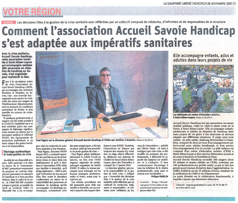 Accueil Savoie Handicap, une association au cœur de la gestion de la crise sanitaire, au plus près des personnes en situation de handicap